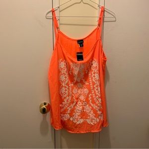 Torrid Neon Orange Coral White Flower Embossed Embroidered Lace Tank Top 3 3X